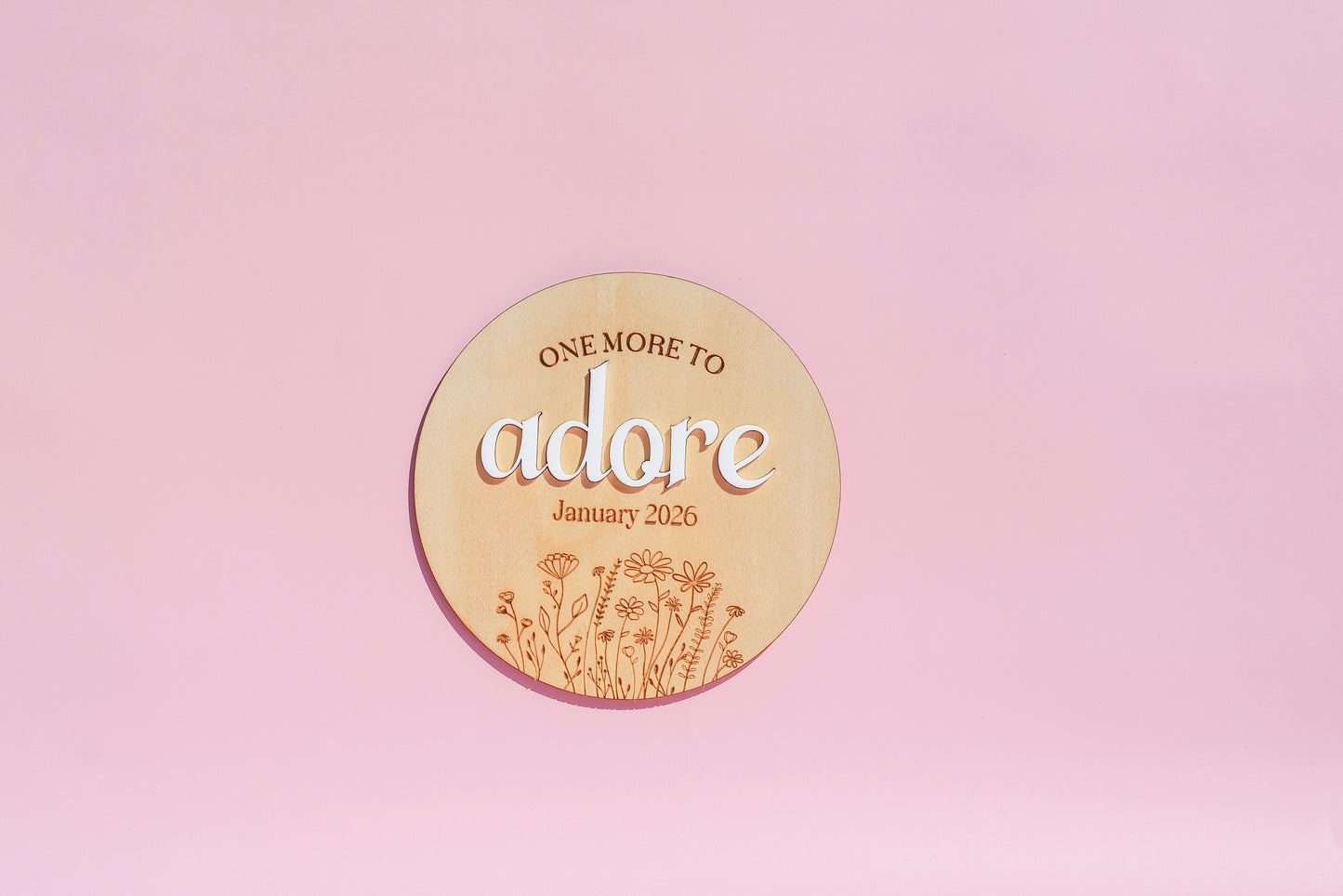 One More to Adore Pregnancy Announcement Plaque – Acrylic & Timber Design