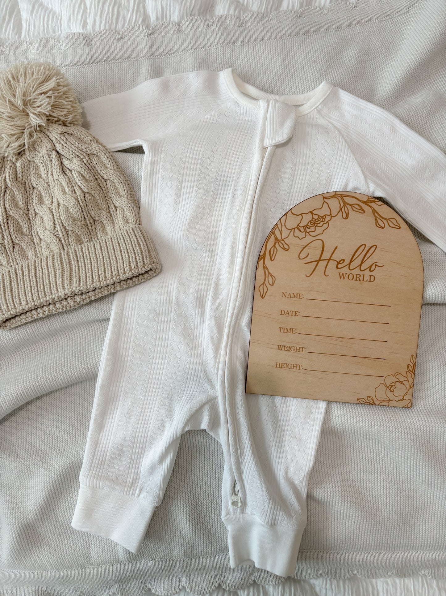 Floral “Hello World” Birth Announcement Plaque – Baby Name Sign