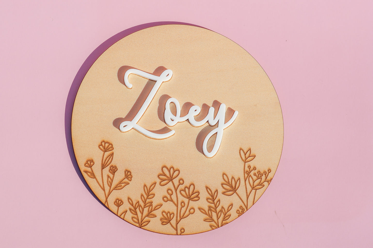15cm Name Plaque with Acrylic Letters – Floral Design