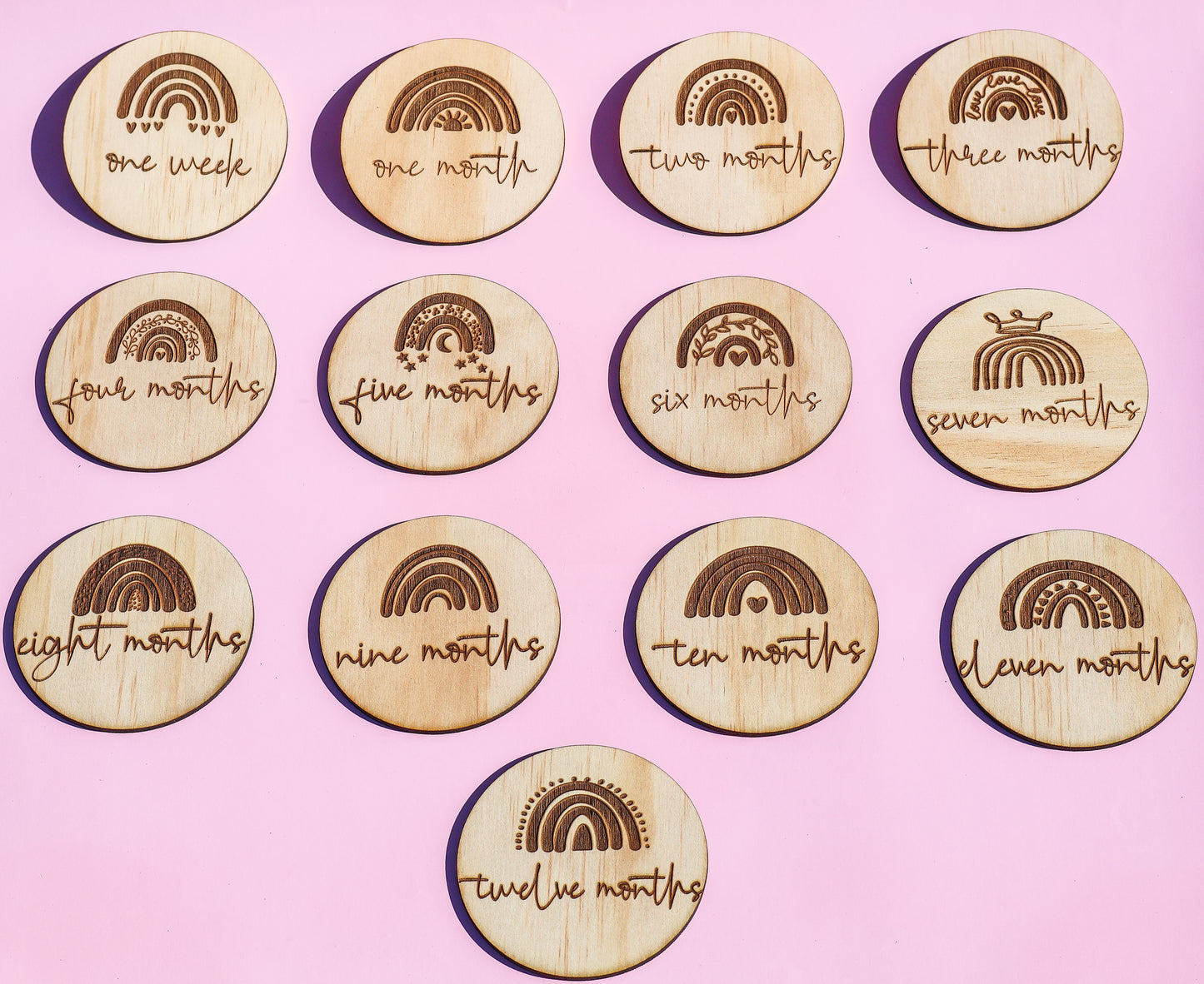 Baby Milestone Plaque Set – Rainbow Monthly Markers (Set of 13)