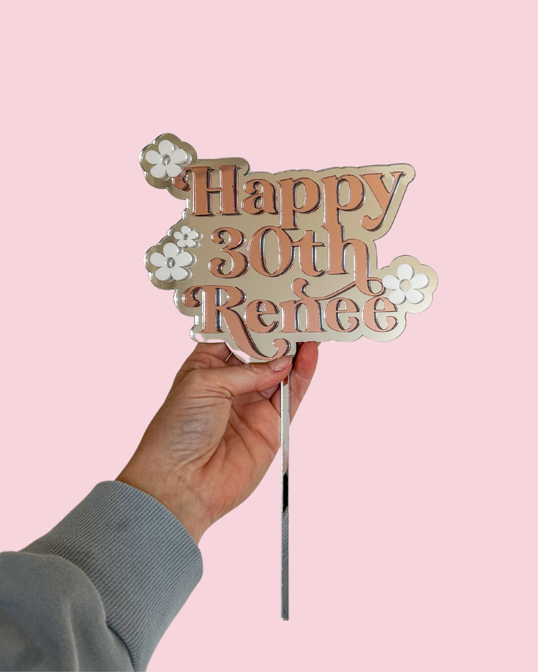30th Birthday Cake Topper – Double Layer Acrylic with Daisy