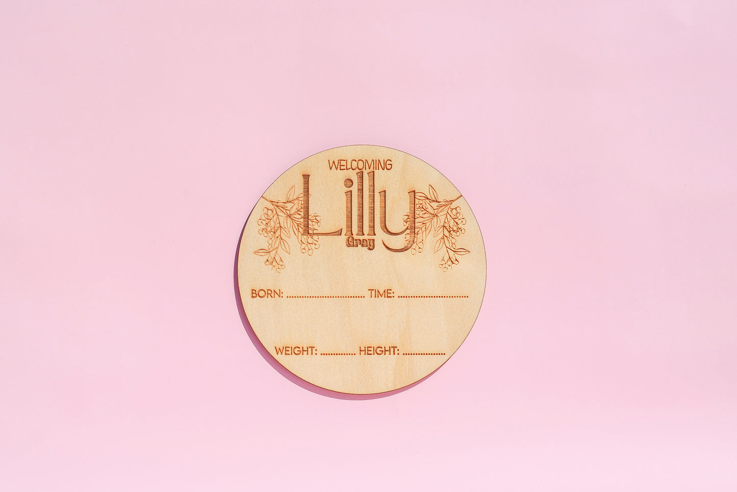 Welcoming Baby Birth Stats Plaque – Engraved Round Design