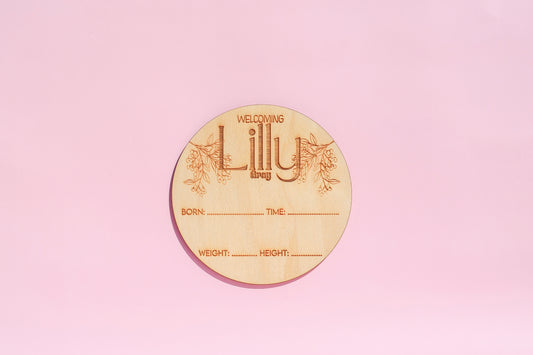 Welcoming Baby Birth Stats Plaque – Engraved Round Design