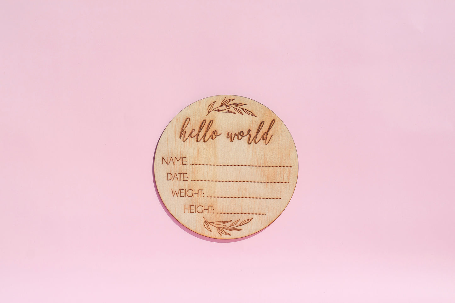Hello World Baby Birth Stat Plaque – Round Engraved Design
