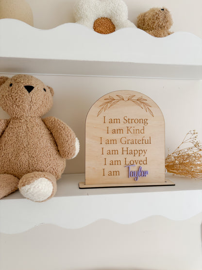 Personalised Affirmation Plaque – Custom Timber Self-Esteem Sign for Kids