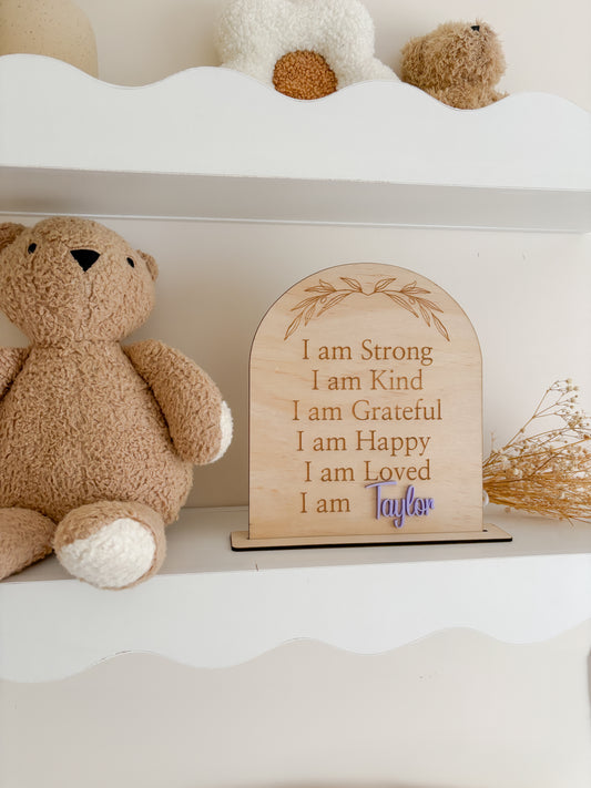 Personalised Affirmation Plaque – Custom Timber Self-Esteem Sign for Kids
