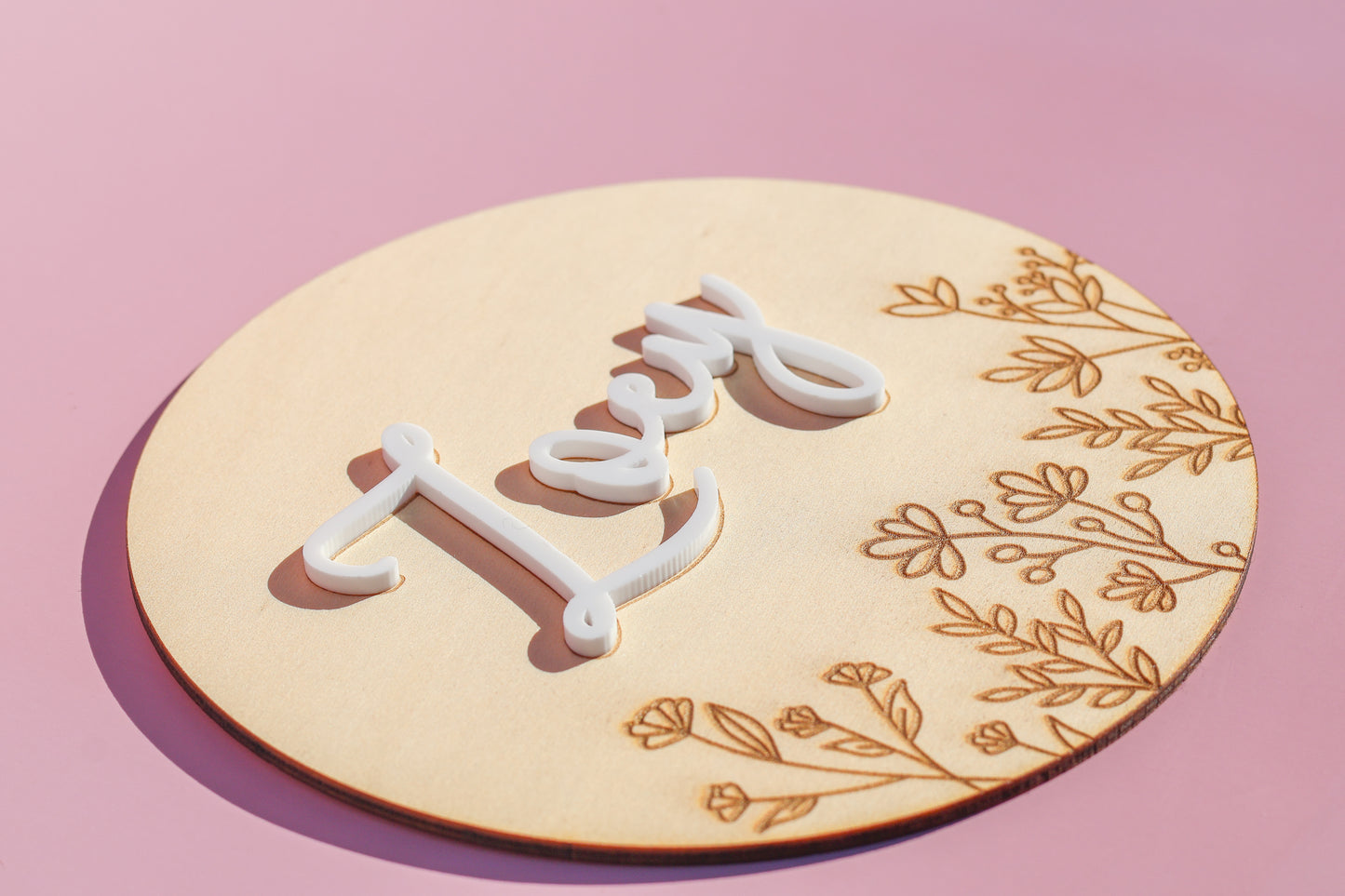 15cm Name Plaque with Acrylic Letters – Floral Design