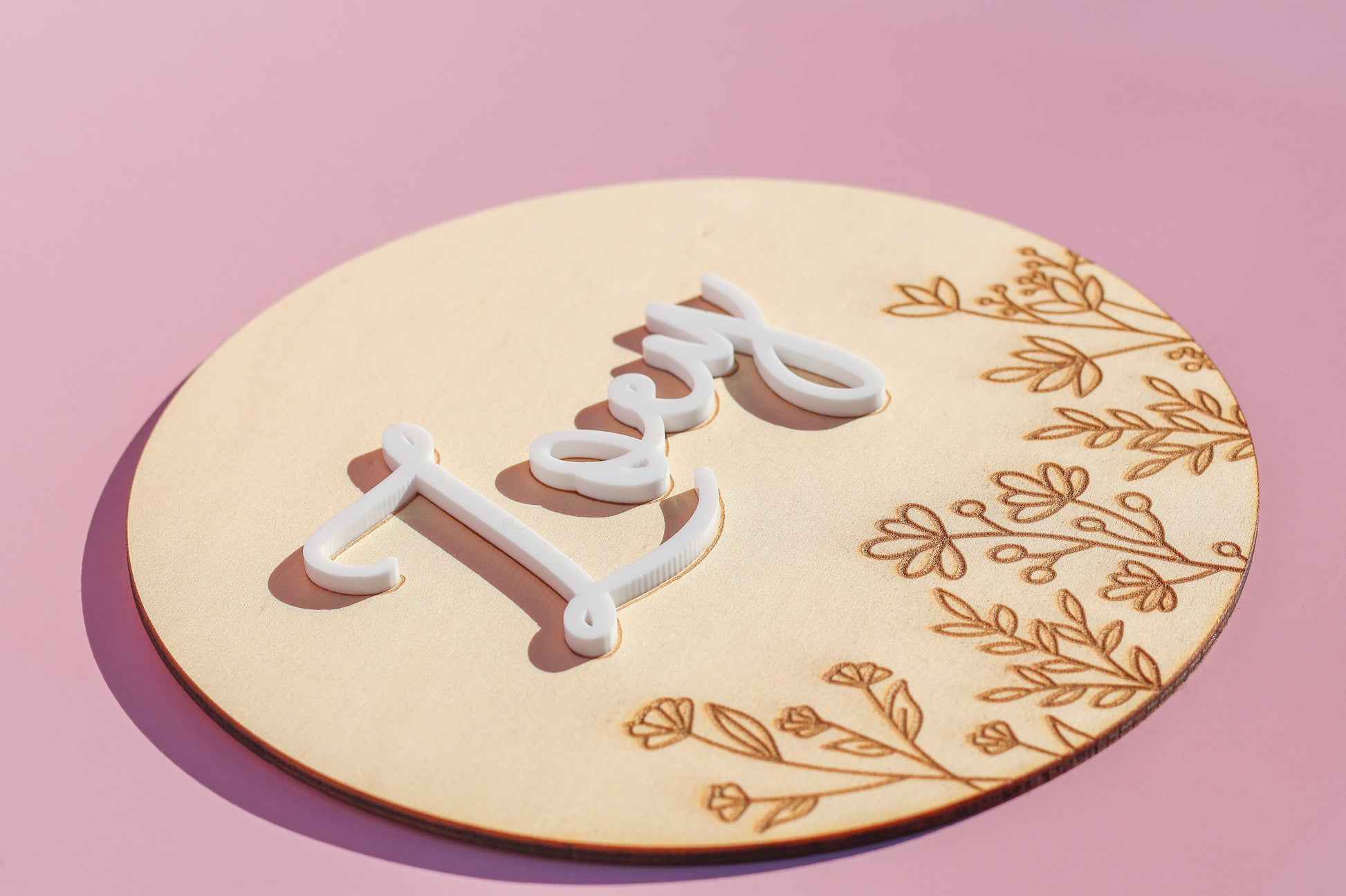 15cm Name Plaque with Acrylic Letters – Floral Design