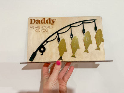 Personalised “We’re Hooked on You” Fishing Plaque – Custom Name Gift with 1–4 Fish