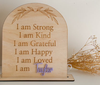Personalised Affirmation Plaque – Custom Timber Self-Esteem Sign for Kids