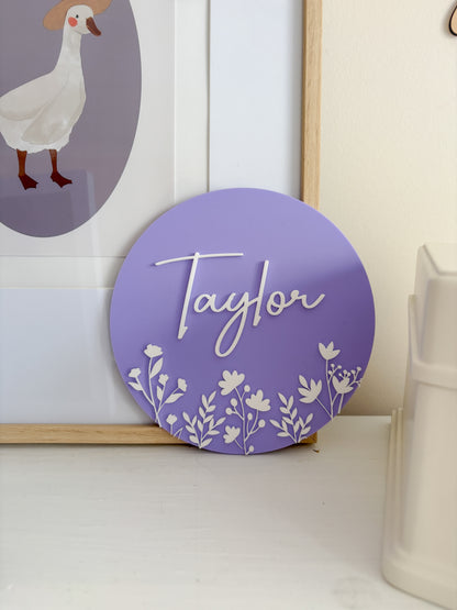 Personalised Floral Name Plaque – Custom Double Layer Acrylic Sign
