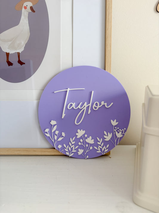 Personalised Floral Name Plaque – Custom Double Layer Acrylic Sign