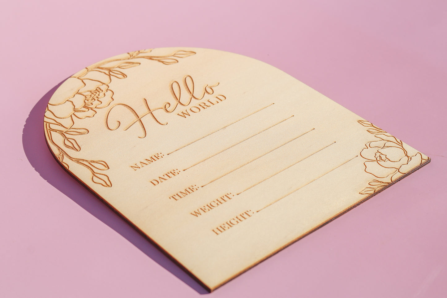 Floral “Hello World” Birth Announcement Plaque – Baby Name Sign