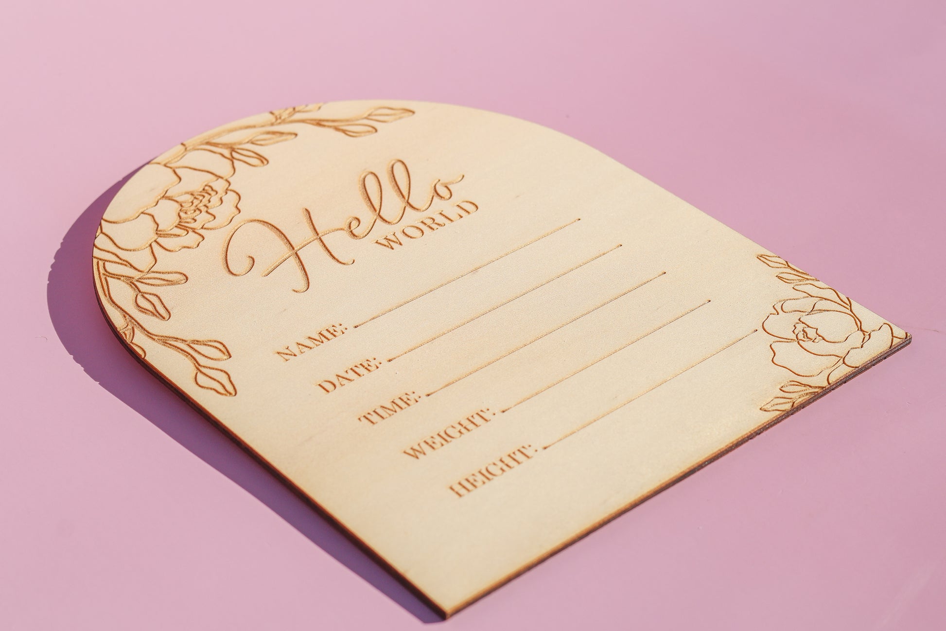 Floral “Hello World” Birth Announcement Plaque – Baby Name Sign