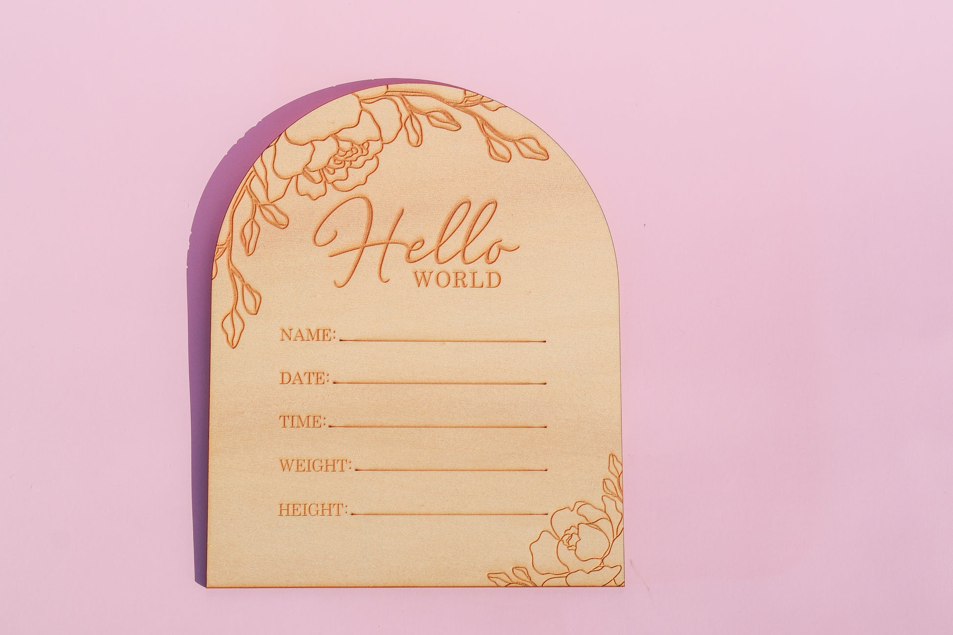 Floral “Hello World” Birth Announcement Plaque – Baby Name Sign